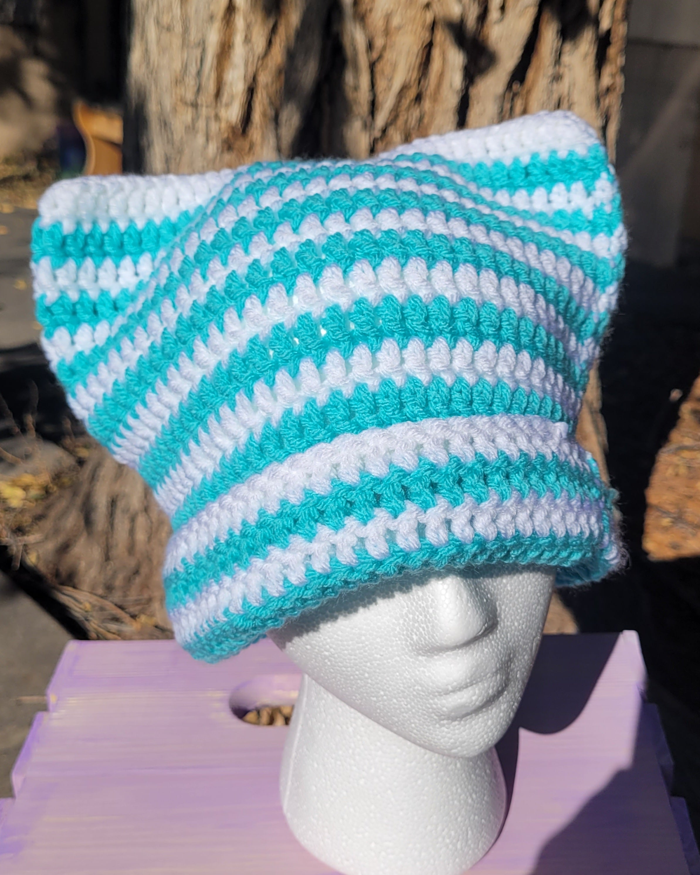 Cat Ear Beanie - White/Teal