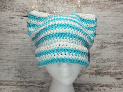 Cat Ear Beanie - White/Teal