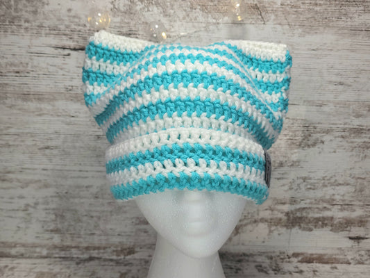 Cat Ear Beanie - White/Teal