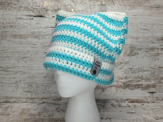 Cat Ear Beanie - White/Teal